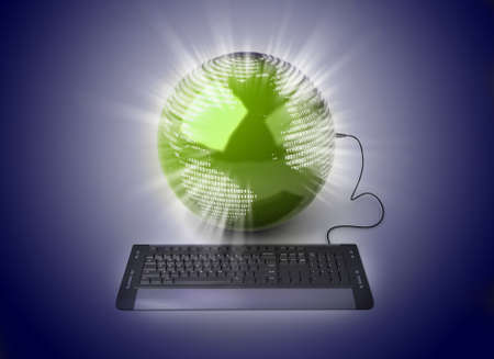 Earth Globe connected with computer keyboard.の写真素材