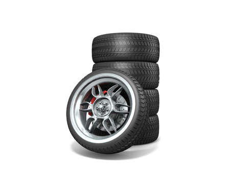 Wheels isolated on white. 3d illustration. の写真素材