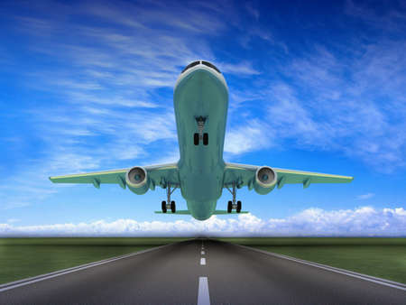 Road and planeの写真素材