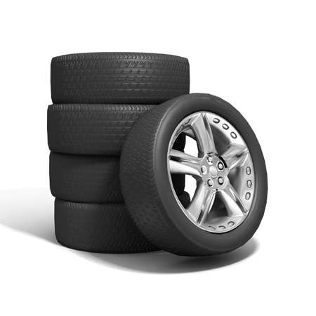Wheels isolated on white. 3d illustration. の写真素材