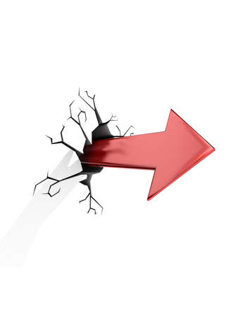 3D illustration of red arrow shooting up and breaking through a white floor. の写真素材