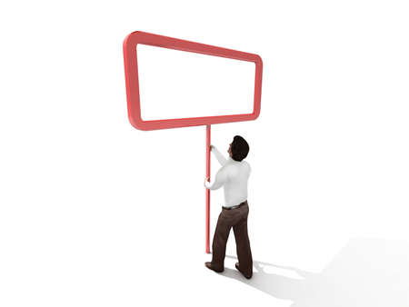 man holding a blank white board の写真素材