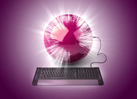 Earth Globe connected with computer keyboard.の写真素材