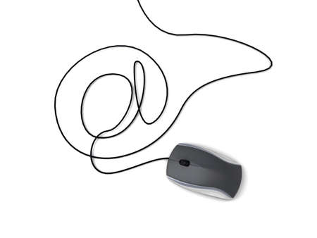 3d illustration of computer mouse and email signの写真素材