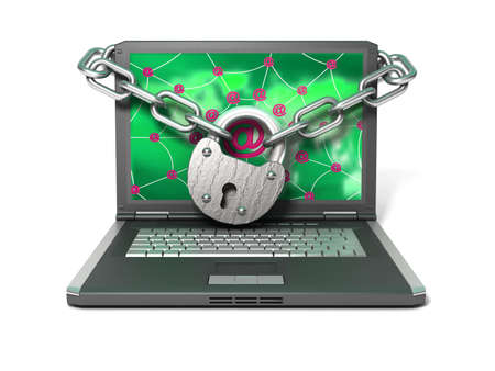 Laptop with lock and chain の写真素材