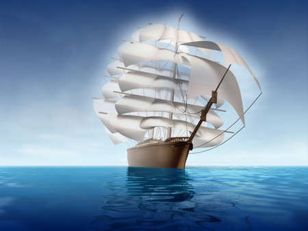 The ancient yacht on the seaの写真素材