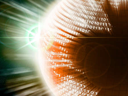 Binary code on a surface of a planetの写真素材