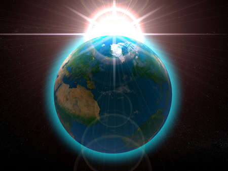 Earth with Rising Sun illustrationの写真素材