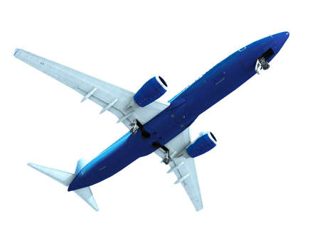 Jet airplane landing, isolated on whiteの写真素材