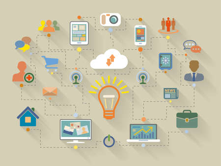 Vector Flat Design style illustration of website analytics search information concept