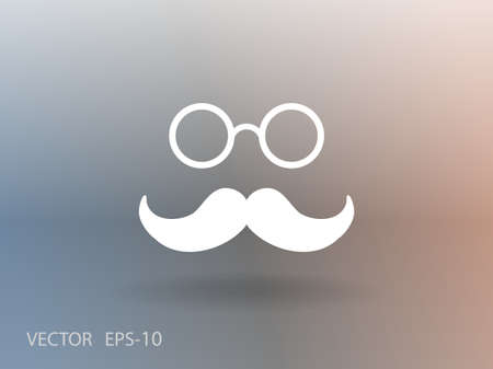 Flat long shadow Hipster retro style mustache and eyeglasses icon, vector illustrationのイラスト素材