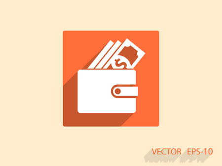 Flat long shadow Wallet icon, vector illustrationのイラスト素材