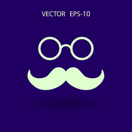 Flat long shadow Hipster retro style mustache and eyeglasses icon, vector illustrationのイラスト素材