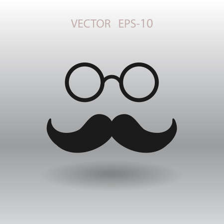 Flat long shadow Hipster retro style mustache and eyeglasses icon, vector illustrationのイラスト素材