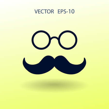 Flat long shadow Hipster retro style mustache and eyeglasses icon, vector illustrationのイラスト素材