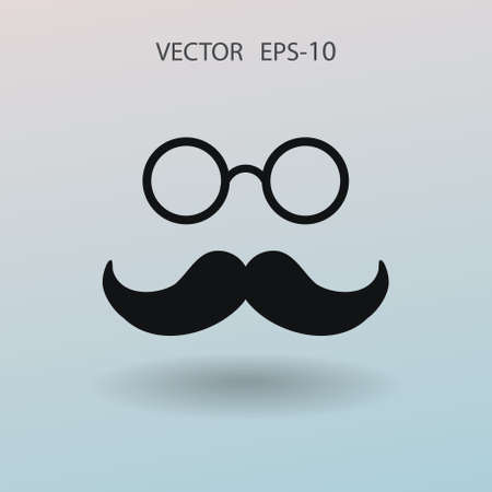 Flat long shadow Hipster retro style mustache and eyeglasses icon, vector illustrationのイラスト素材