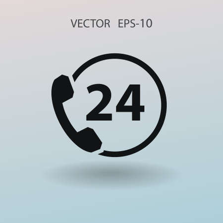 Flat long shadow 24h support icon, vector illustrationのイラスト素材