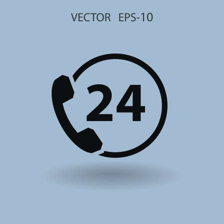 Flat long shadow 24h support icon, vector illustrationのイラスト素材