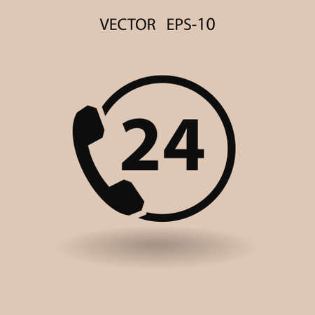 Flat long shadow 24h support icon, vector illustrationのイラスト素材