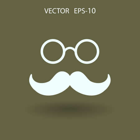 Flat long shadow Hipster retro style mustache and eyeglasses icon, vector illustrationのイラスト素材