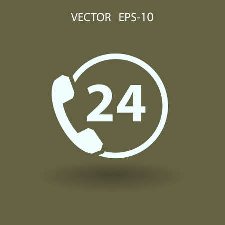 Flat long shadow 24h support icon, vector illustrationのイラスト素材