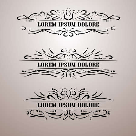 Vintage decor elements vector set. Wicker lines calligraphic elegant ornament. Restaurant Menu, Quotes, Greeting cards, Certificate and other.のイラスト素材