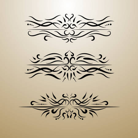 Vintage decor elements vector set. Wicker lines dividers. Floral calligraphic elegant ornamentのイラスト素材