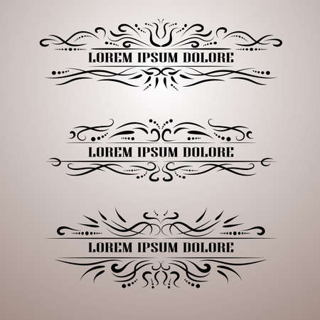 Vintage decor elements vector set. Wicker lines calligraphic elegant ornament. Restaurant Menu, Quotes, Greeting cards, Certificate and other.のイラスト素材
