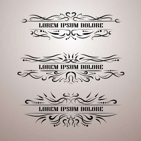 Vintage decor elements vector set. Wicker lines calligraphic elegant ornament. Restaurant Menu, Quotes, Greeting cards, Certificate and other.のイラスト素材