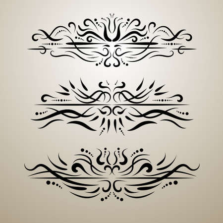Vintage decor elements vector set. Wicker lines dividers. Floral calligraphic elegant ornamentのイラスト素材