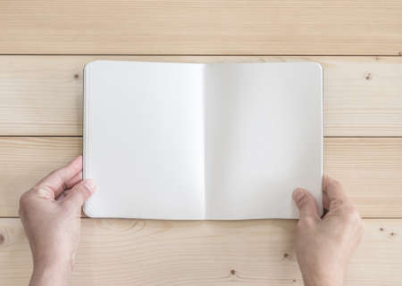 Blank open pocket book mock up, catalog magazines, or note template with paper texture copyspace in...