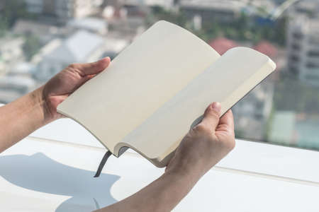 Blank open book, catalog, magazines, brochure, note template with empty paper texture copyspace in...