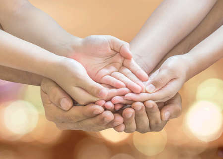 Donation charity concept with family, parent - children, empty hands praying together (isolated with clipping path)の写真素材