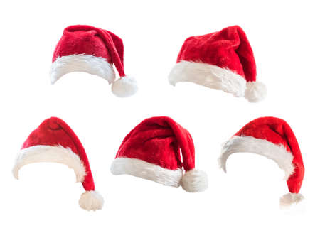 Santa Claus helper red hat costume set isolated on white background with clipping path for Christmas and New Year holiday seasonal festive celebration design decorationの写真素材