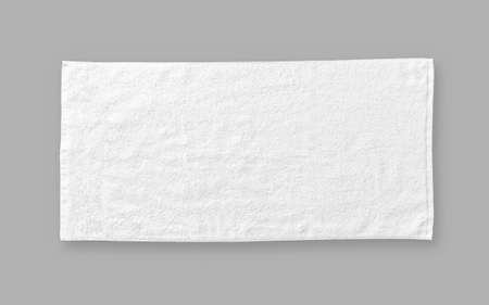 White cotton towel mock up template fabric wiper isolated on grey background  , flat lay top viewの写真素材