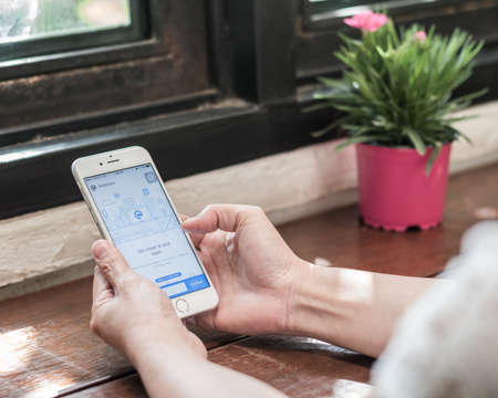 BANGKOK, THAILAND - November 12, 2016: Workplace by Facebook application social network on iphone 7 mobile smart phone app with user sign in registration screenのeditorial素材