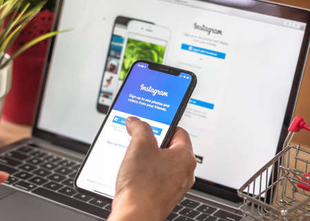 BANGKOK, THAILAND - December 29, 2018: Instagram social media app logo on log-in, sign-up...