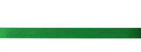 Satin ribbon band in green stripe fabric bow isolated on white backgroundの写真素材