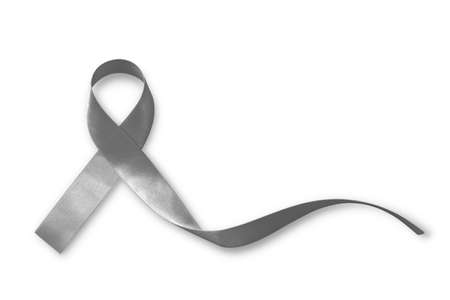 Brain cancer awareness grey color ribbon isolated on white backgroundの写真素材