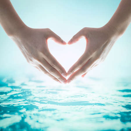 World water day concept with hands in love heart shape conceptの写真素材