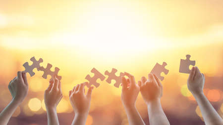 Teamwork idea brainstorming, team partnership connection for problem solving, finding solution in...
