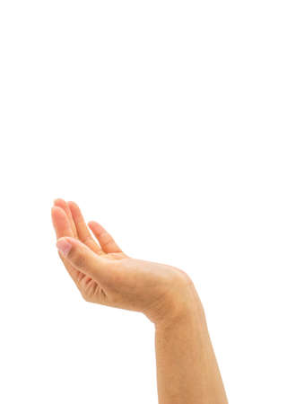 Hand with palm up with empty space for adding text aboveの写真素材