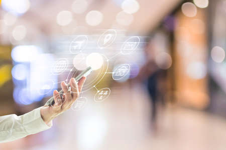 Multichannel marketing via cloud computing network on mobile smartphone app for digital shopping people lifestyleの写真素材