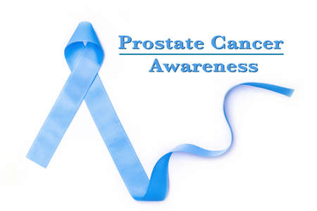 Blue ribbon symbolic for prostate cancer awareness campaign and men's health in November month (isolated on white background, clipping path)の写真素材