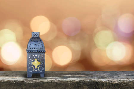 Ramadan Kareem background with Eid lamp or Arabic lantern on gold candle light bokeh for Islamic muslims religious fasting monthの写真素材