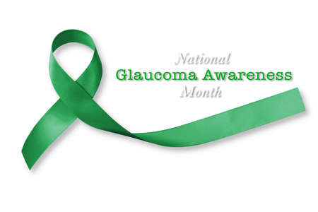 National Glaucoma Awareness Month in January with Green ribbon bow isolated on white backgroundの写真素材