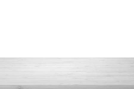 Wood table top texture in light grey color on white wall backgroundの写真素材