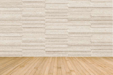 Modern granite tile wall pattern textured background in light sepia cream beige color with wooden floor in yellow cream の写真素材