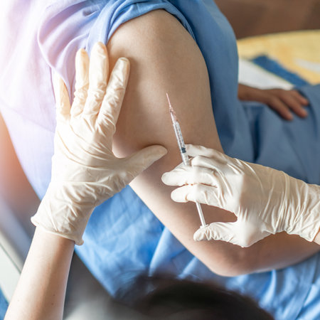 Vaccine for vaccination, medical immunization for adult man or male patient from disease such as...