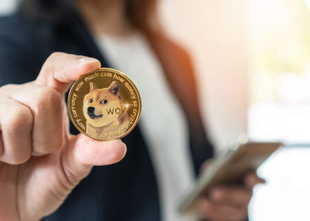 Dogecoin, Doge coin cryptocurrency, digital crypto currency tokens for defi decentralized financial...